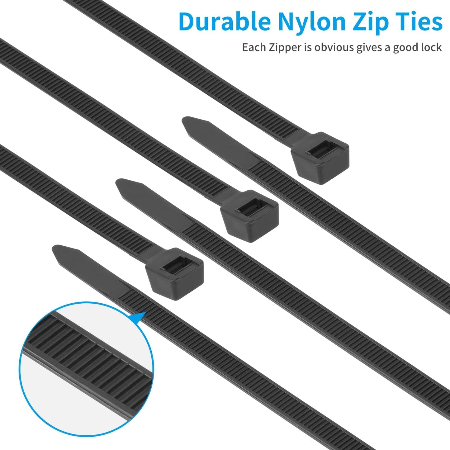 18 inch 100 PACK, 200 LBS Armpow White Zip Ties Heavy Duty Ultra Exclusive Strong Plastic Wire Ties, Large Cable Ties