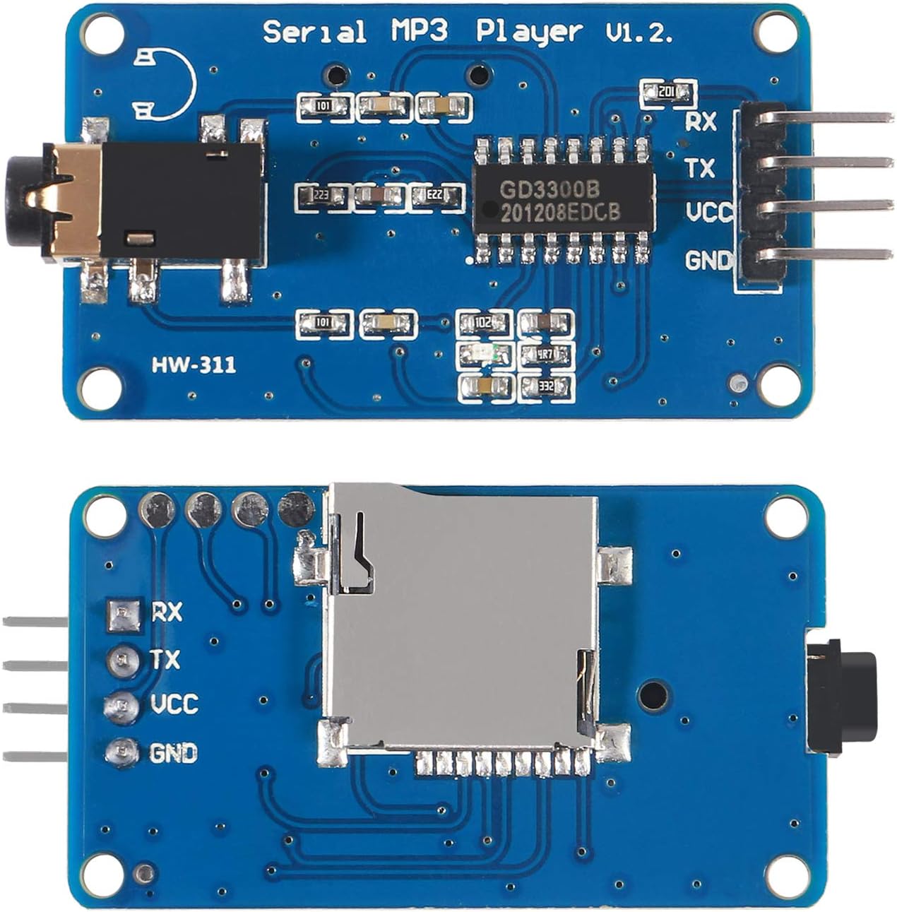 2Pcs YX5300 MP3 DORHEA UART Control Serial Music Player Module Voice Serial Port UART Control Module with TF Card Slot