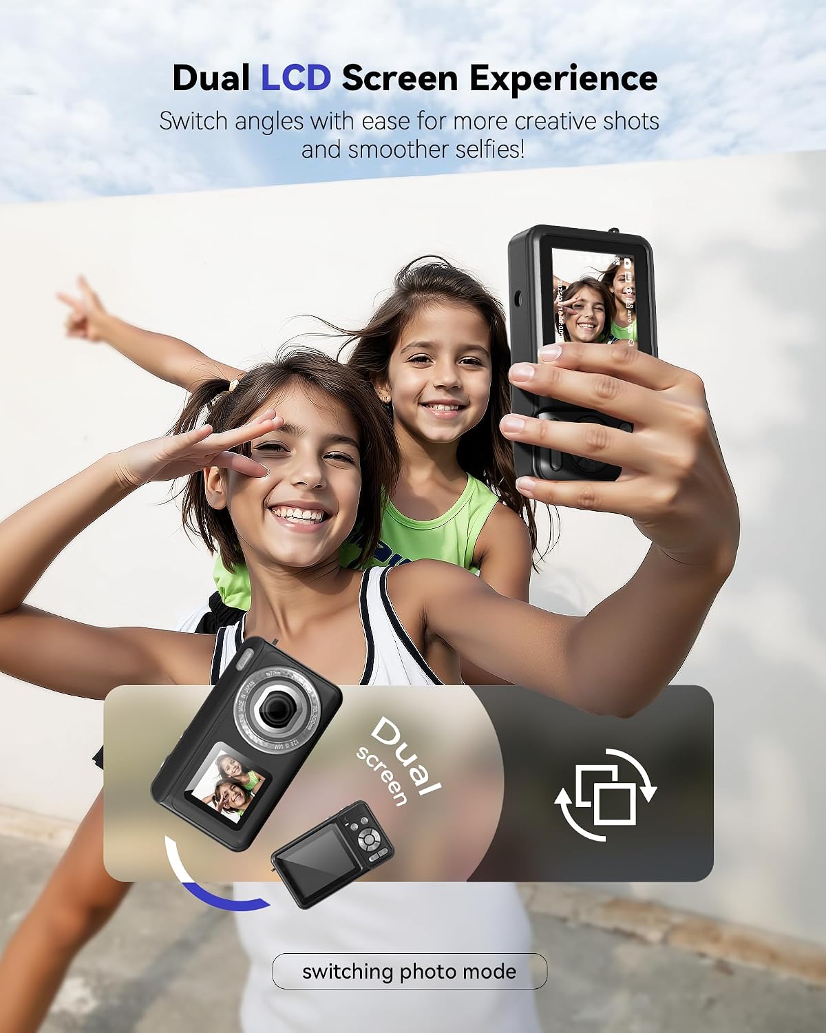 Jexylon 2.7K 16x 32GB Digital Camera, Real Dual-Screen Digital Camera for Photography Auto-Focus Vlogging Camera