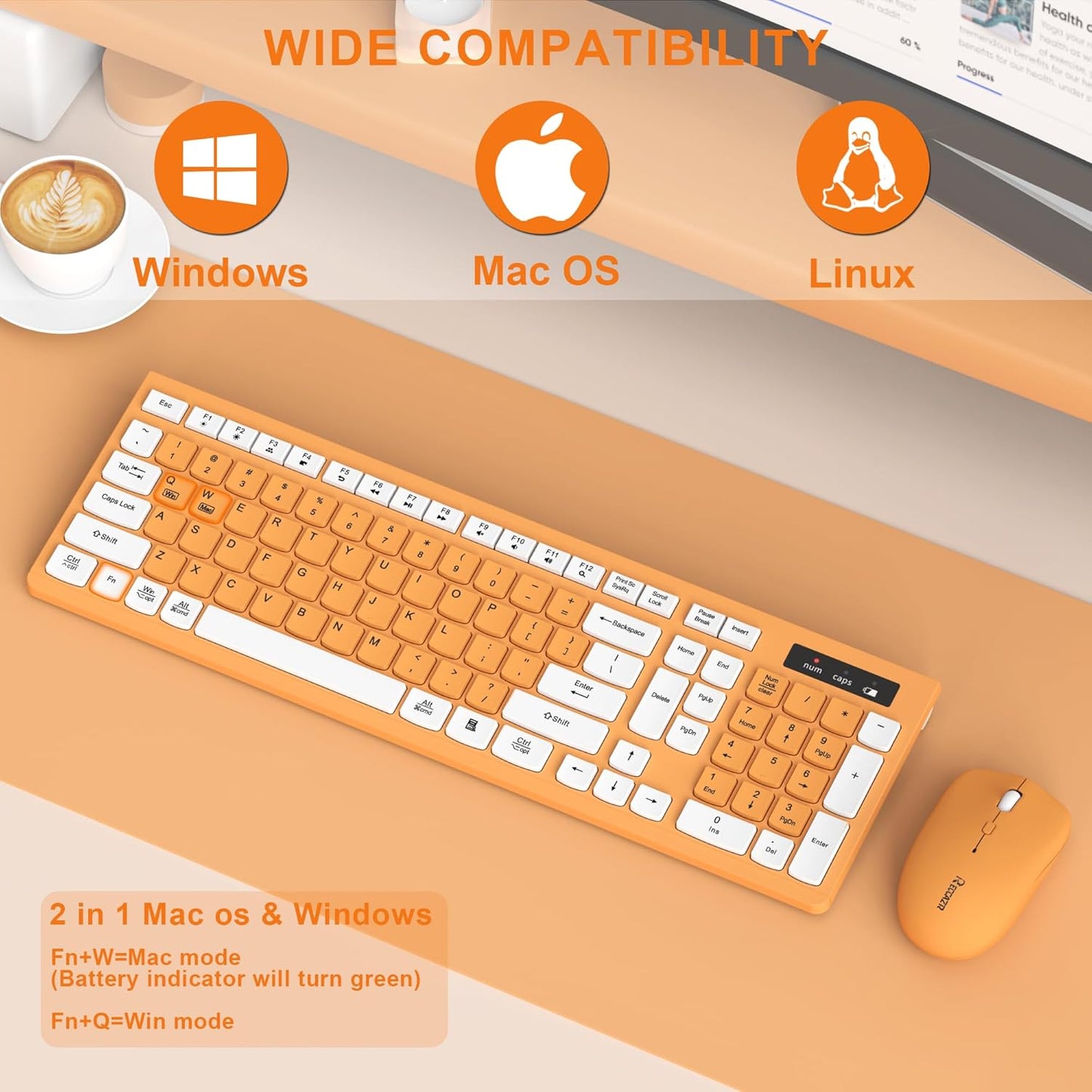 RECCAZR 2.4G 3 Wireless Keyboard and Mouse Combo, Full-Sized Keyboard and Mouse Cordless, DPI Adjustable Mouse