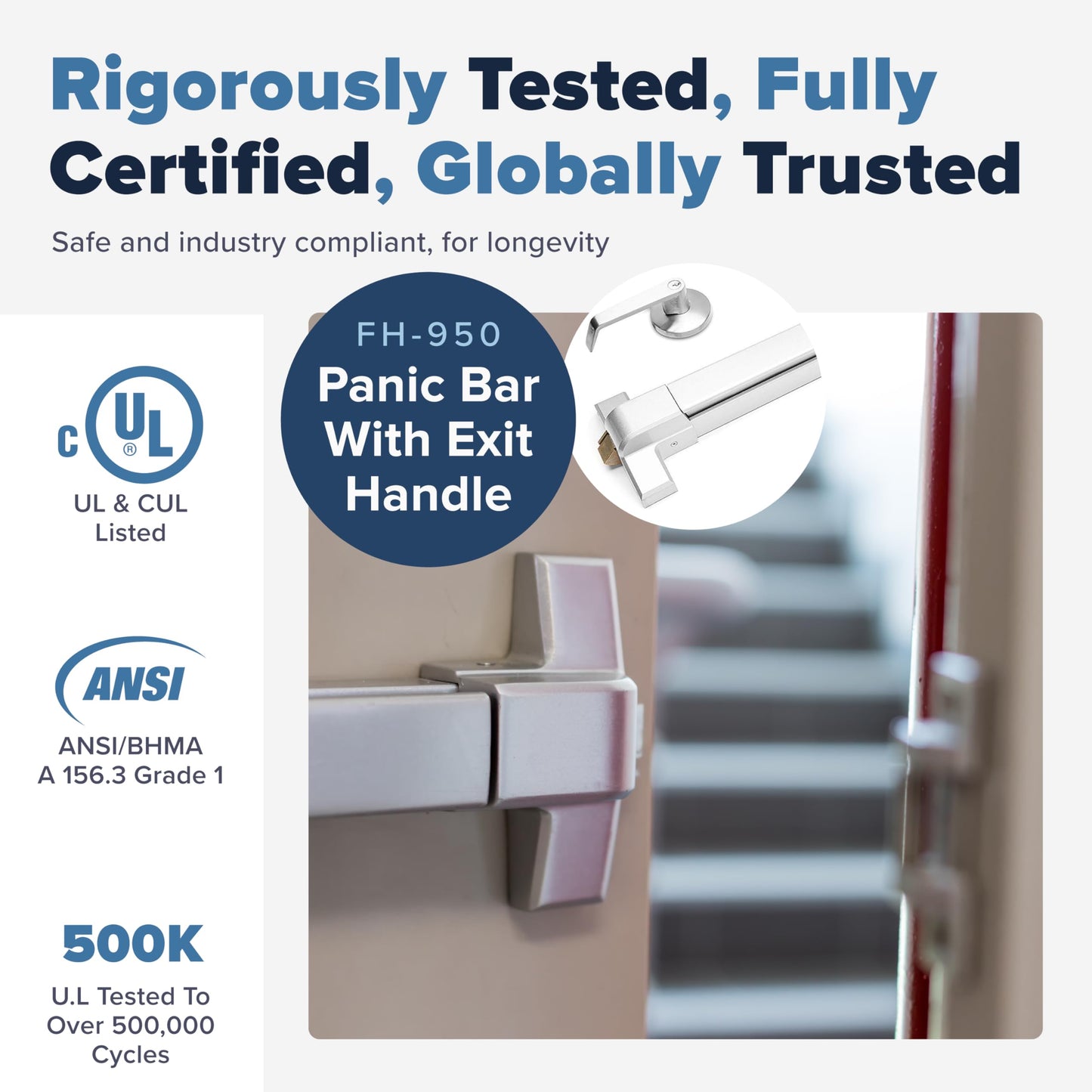 FORTSTRONG Panic Bars for Exit Doors Push Bar Panic Exit Device Commercial Door Push Bar Hardware with Crash Bar Emergency Door Opener Lock Keypad Compatible Heavy Duty - Grade 1 UL & ADA Compliant