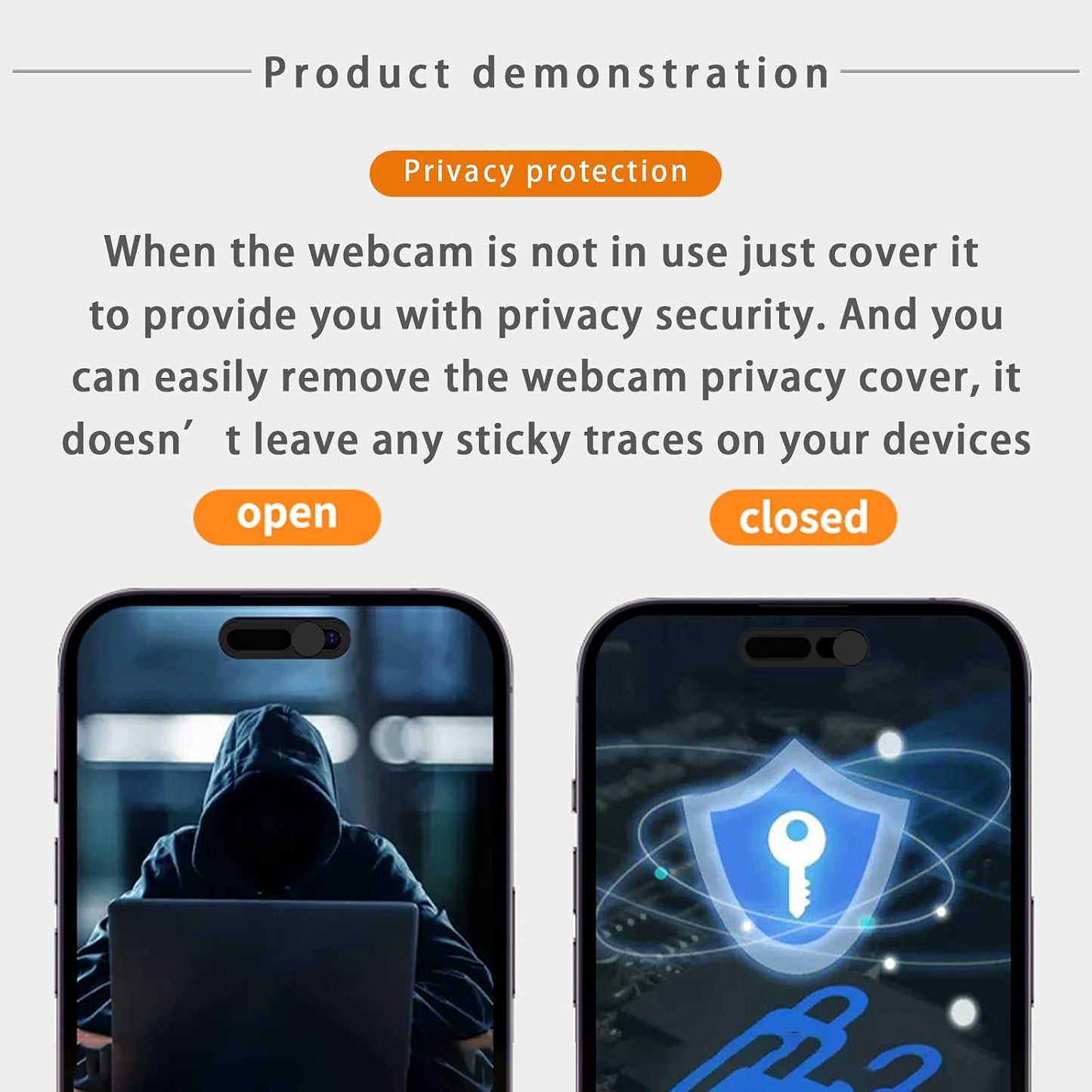 EYSOFT 14Pro/14 Adhesive-2 Pack-Black Front Camera Cover,Webcam Cover Compatible for iPhone Pro Max,Protect Privacy