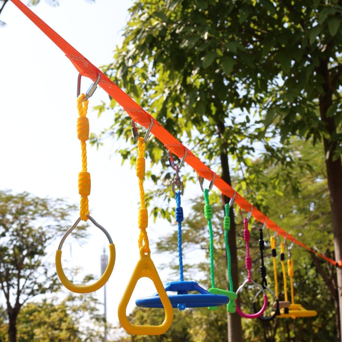 Ymeibe Ninja Rings Monkey Bars Swing Trapeze Bar Playground Swingset Rings Ninja Course for Kids Ninja Gymnastic Rings Backyard Ninjaline Obstacle Accessories (6 Color)