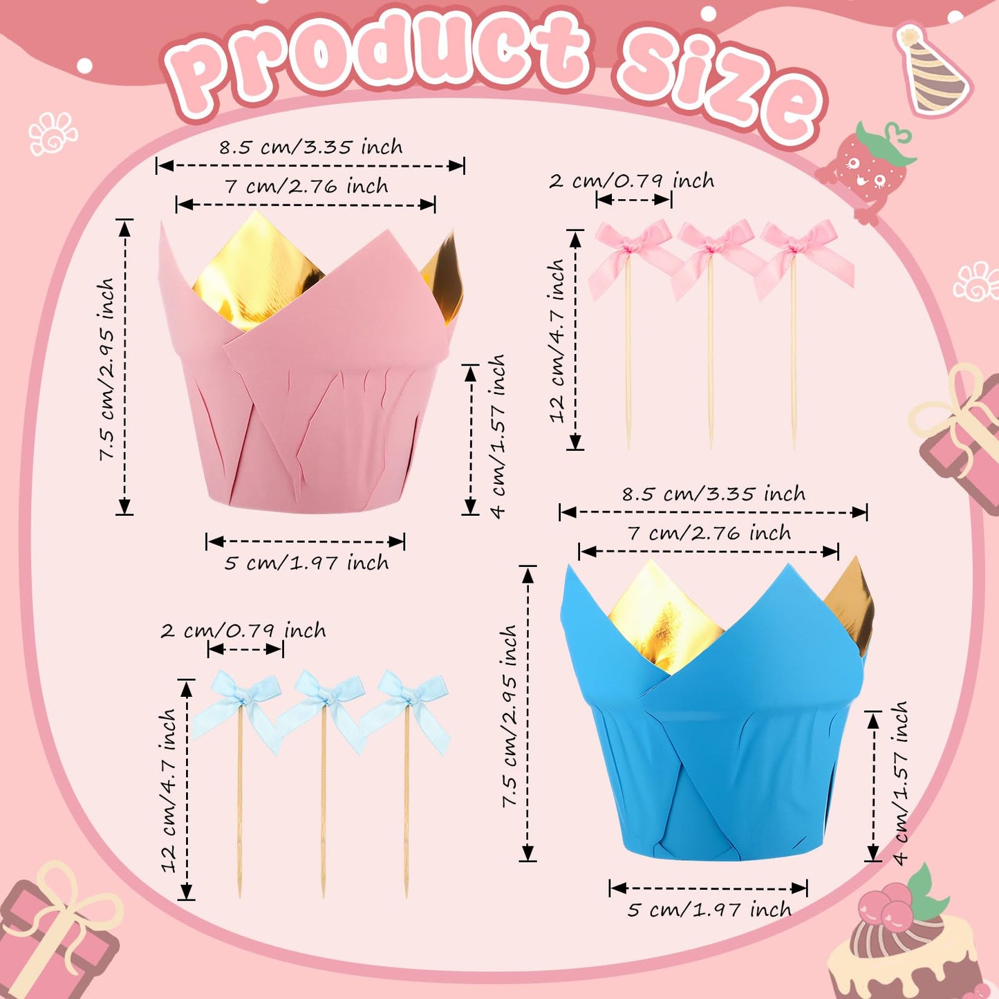 Vesici 200 Pcs Tulip Cupcake Liner for Baking Pink and Blue Tulip Baking Cups Gender Reveal Muffin Liner Greaseproof Paper Cup Wrappers Baby Shower Cupcake for Girl Boy Gender Reveal Party Supplies