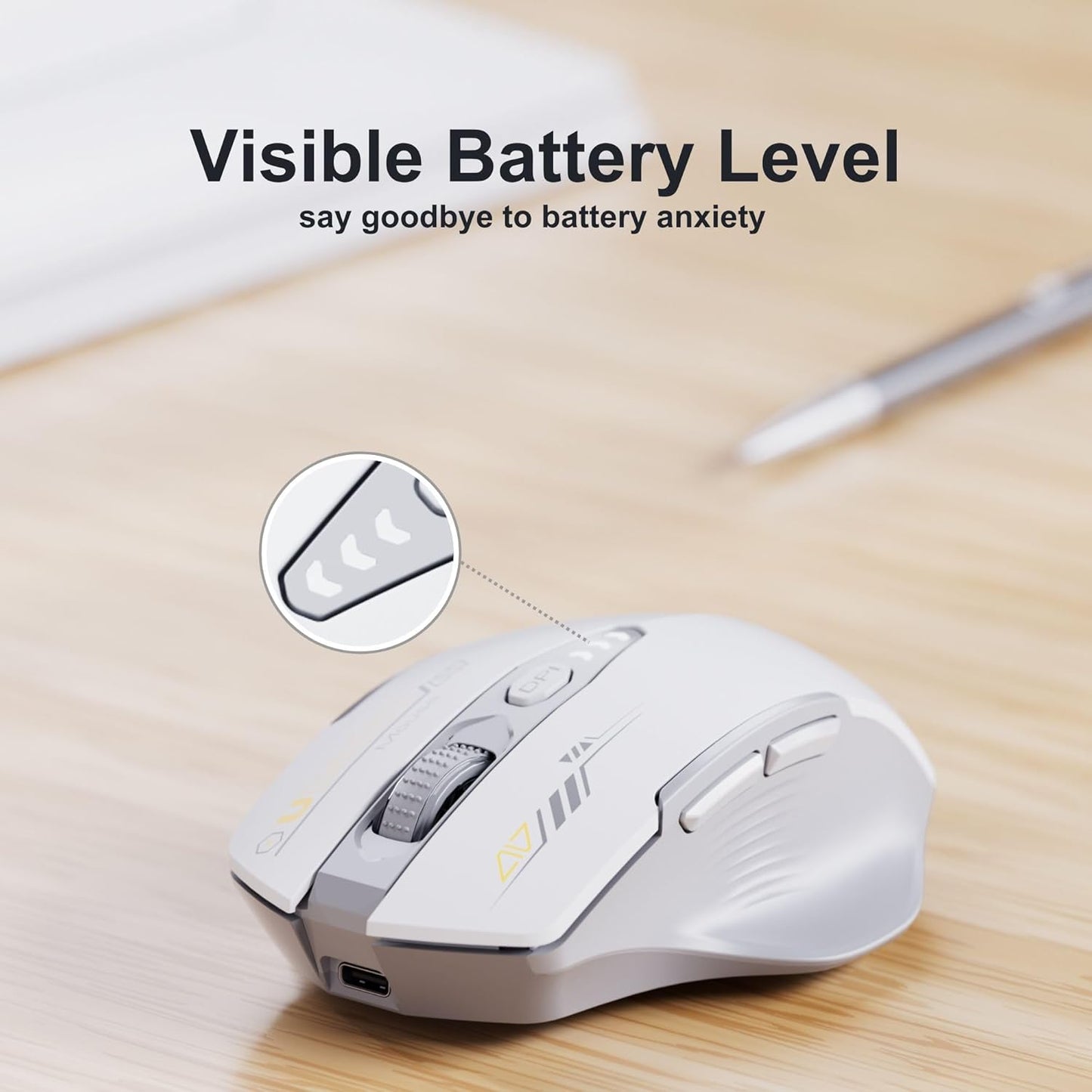 Uineer 2.4GHz Mouse,4 Wireless Mouse,[Upgraded] Rechargeable (Battery Level Visible) Ergonomic Computer Levels DPI