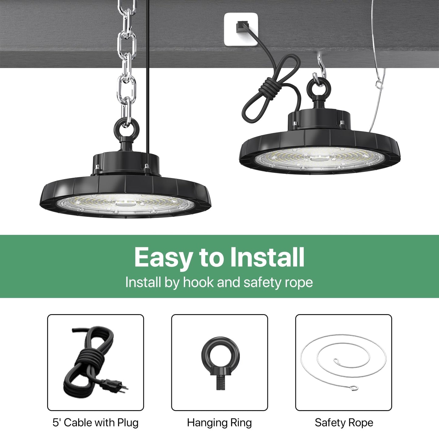Ipackorin High Bay LED Lights: 200W 28000LM 5000K UFO Led Light IP65 AC100-277V IP65 - UFO Lights with US Plug 5' Cable for Warehouse Shop Factory Barn 6 Packs
