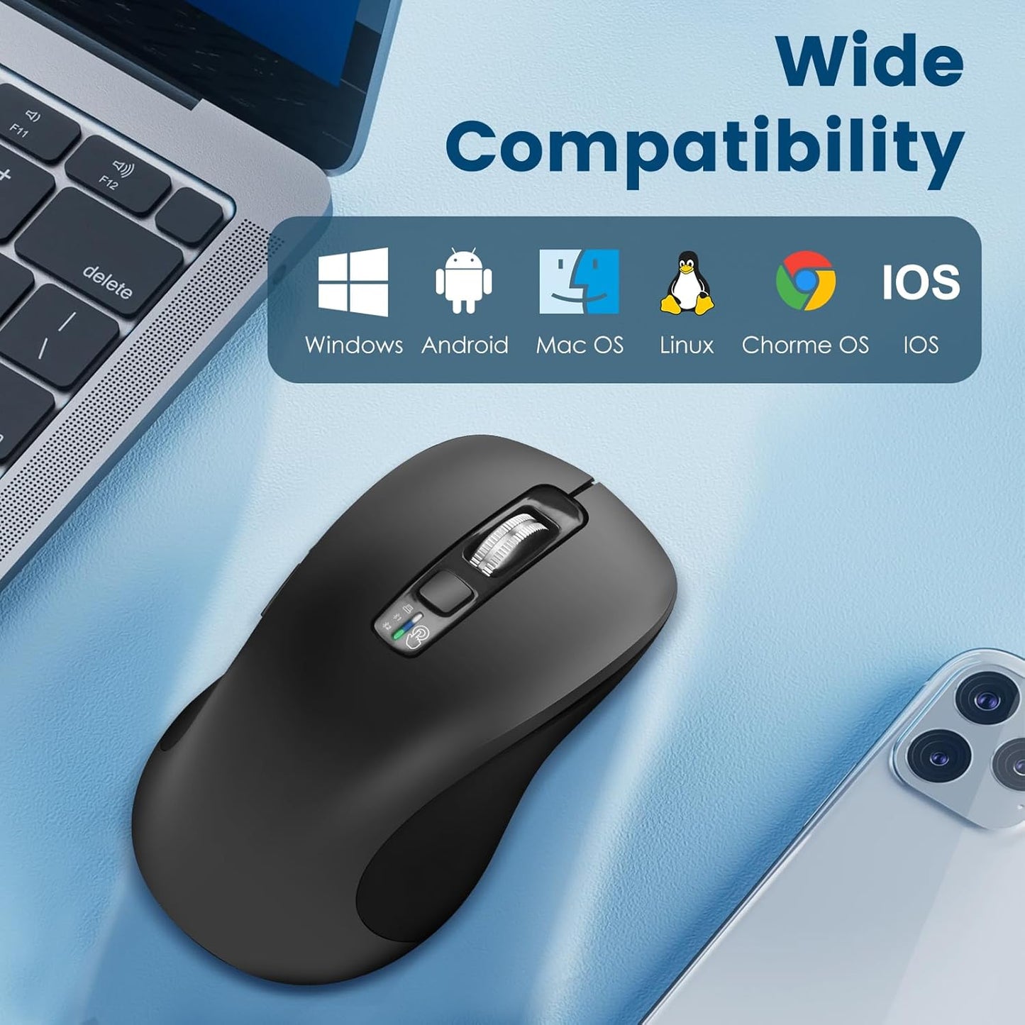 CITLLA BT1 BT2), 4-Way Wireless Bluetooth Mouse (USB + + Full Size Mouse, Scrolling, Multi-Device Silent for Computer