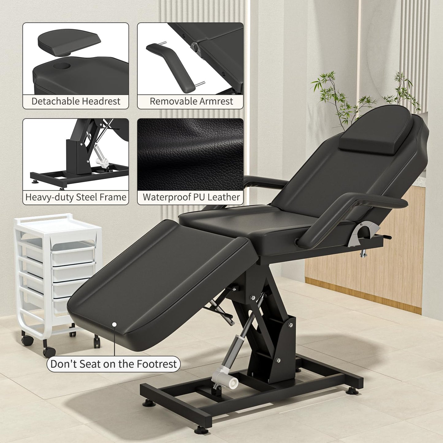 Electric Tattoo Chair Bed for Client,Electric Lift Massage Table,,lash Bed w/Remote,Facial Beds Spa Chairs for Esthetician,3-Section Folding for Client/Esthetician/Artist, Heavy-Duty 440lbs (Black)