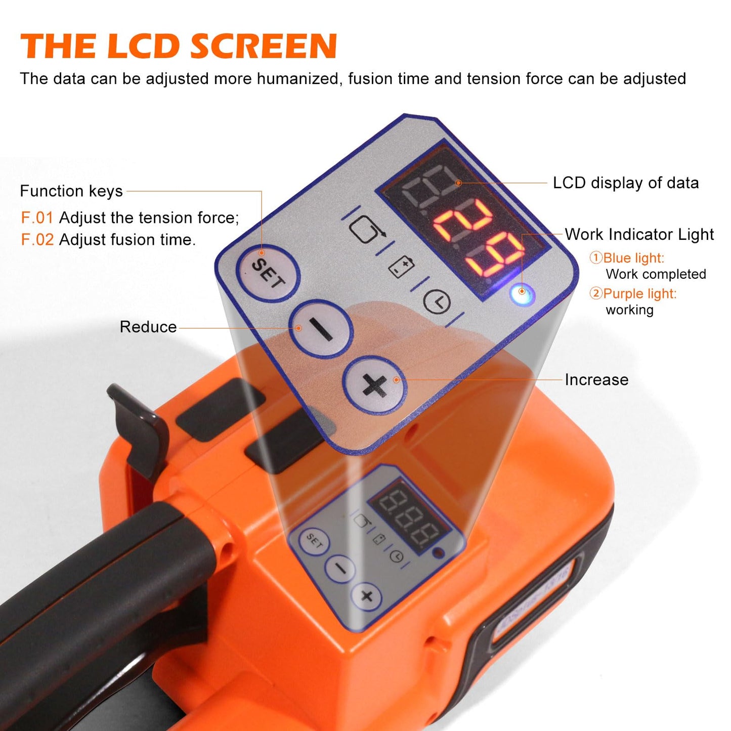 ZHONGMIN Electric Strapping Machine with LCD Screen, 2 x 4000mAh Battery Powered Automatic Strapping Banding Tool for 1/2" to 5/8" PP PET Straps, Portable Baler for Box & Pallet Packaging