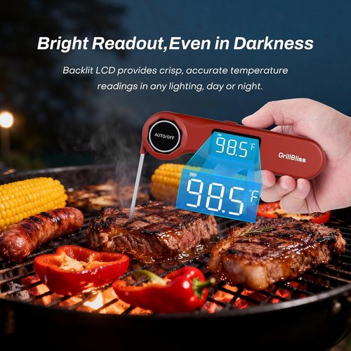 GrillBliss Instant Read Meat Thermometer - USB-C Rechargeable | 0.5s Fast Read & ±0.5℉ Accuracy