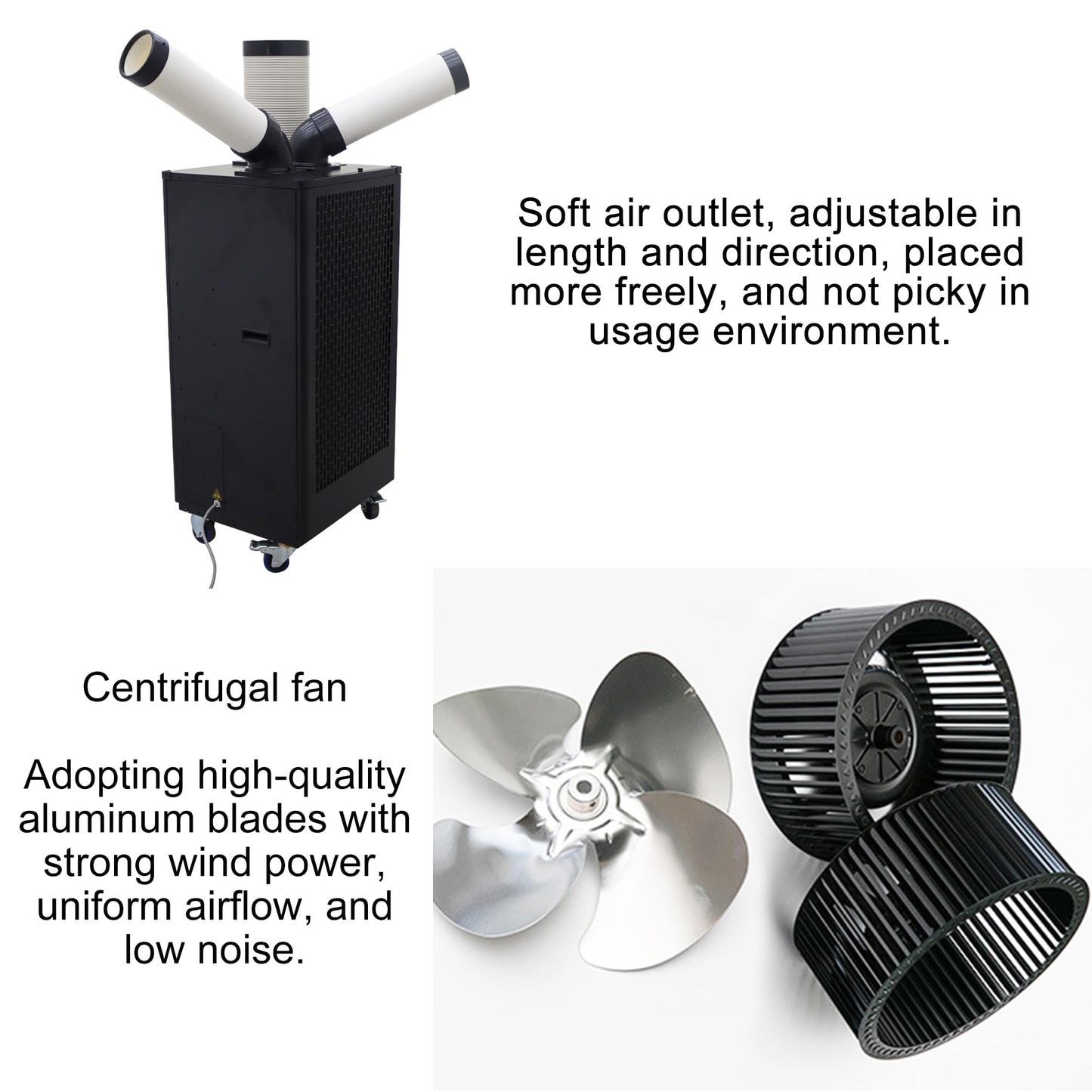 HQHAOTWU Industrial Air Conditioner Outdoor Indoor Spot Mobile Air Cooler 550m³/h Commercial Aircon with Two Outlet Tubes 110V