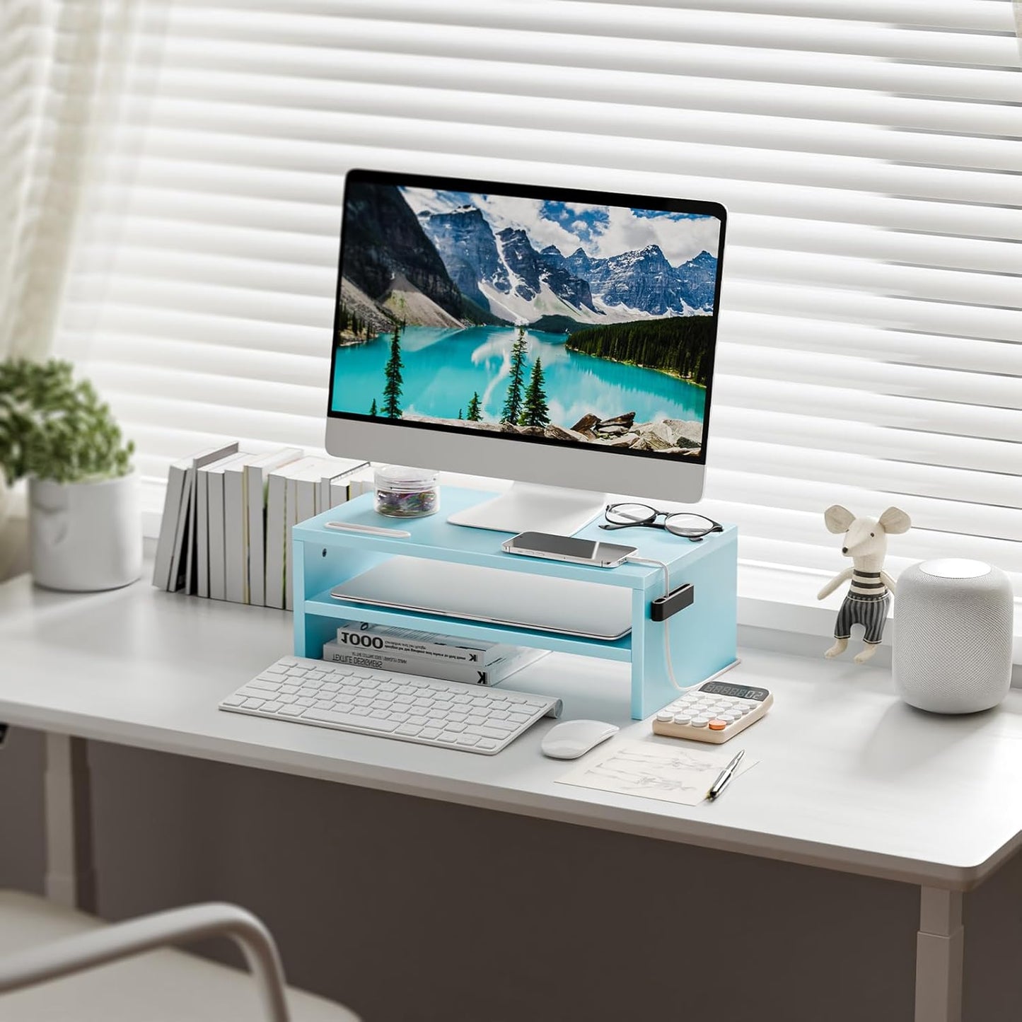 16.5 Inch 2 Marbrasse Monitor Stand Riser, Tier Computer Printer Shelf Stand for Laptop Computer Screen Storage