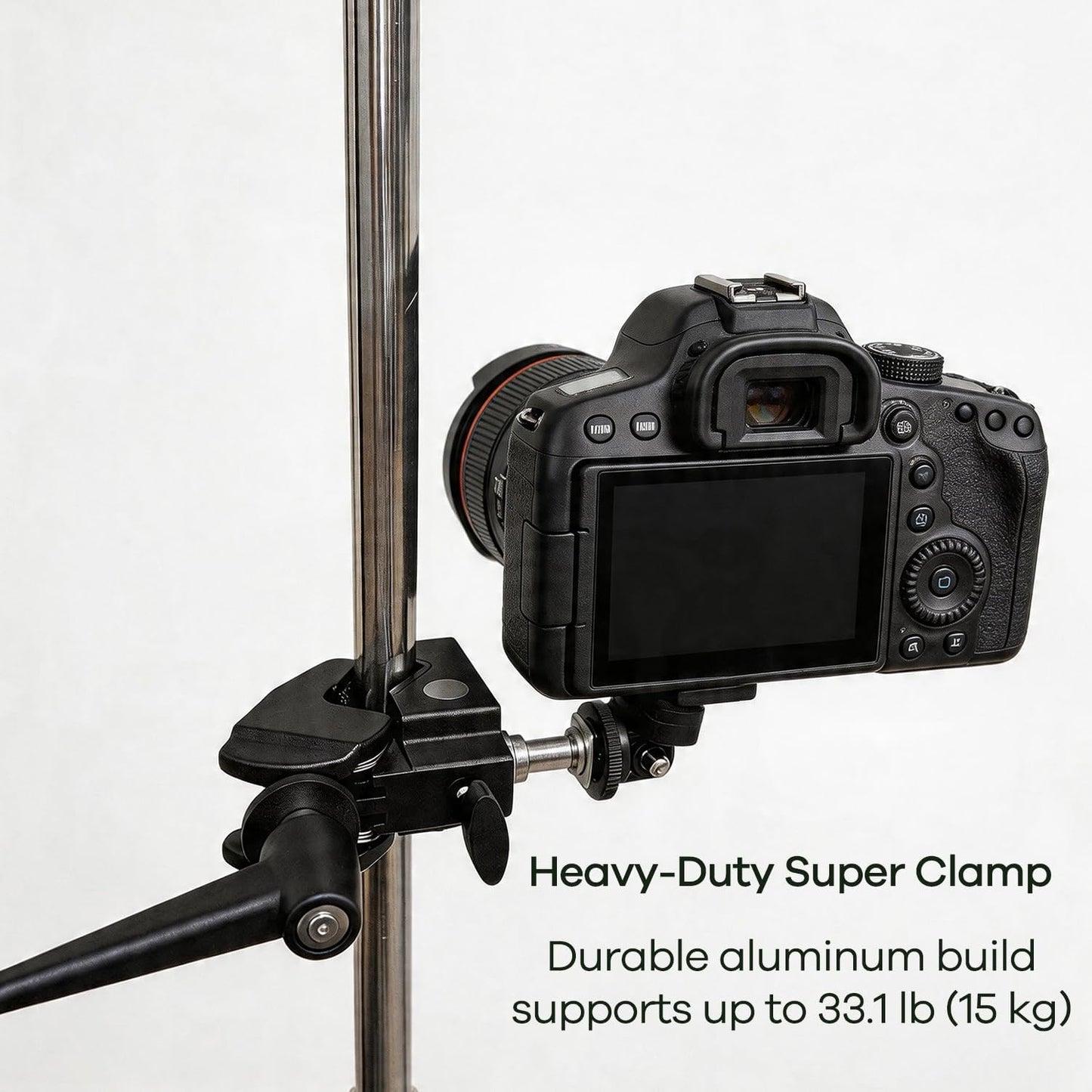 5/8" 33lb (15kg), Heavy Duty Super Clamp Mount Kit with Stud for DSLR Camera, Tripod, LED Light & Video Lighting