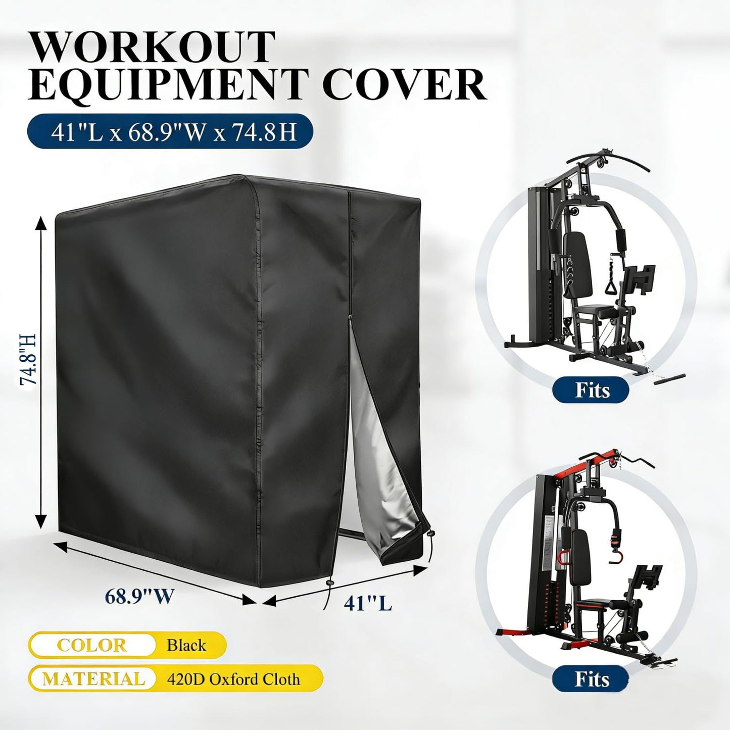 Letsteel Workout Equipment Cover, 420D Oxford Home Gym Equipment Cover, Protect for Home Gym Equipment/Gym Equipment for Home Garage (41" L x 68.9" W x 74.8" H)
