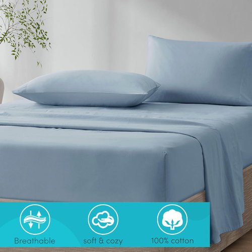 Comfort Spaces 100% Cotton Sheet Set - Breathable & Lightweight Twin Bedding in Blue | Fits Up to 14" Mattress