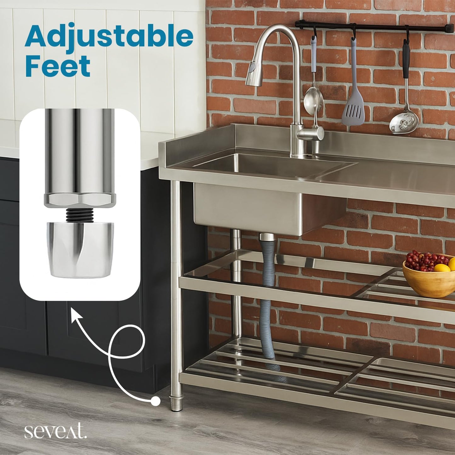 Seveat Freestanding Stainless Steel Utility Sink with Pull-Out Faucet | Laundry Tub with Bottom Shelf | Heavy-Duty for Garage, Basement, Mudroom, Workshop & Outdoor Use (Silver)