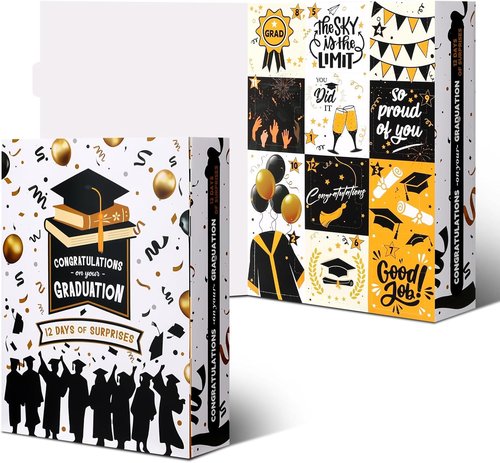Glenmal Graduation Countdown Calendar Gift Box - 12 Days of Celebration for High School & College Graduates | Fill It Yourself (Black)