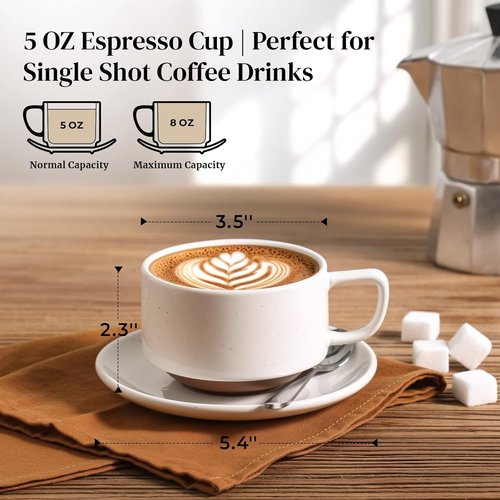 DOWAN 5oz Coffee Cups - Stackable Espresso Cup Set of 4 | Ceramic Tea Cups for Latte & Tea