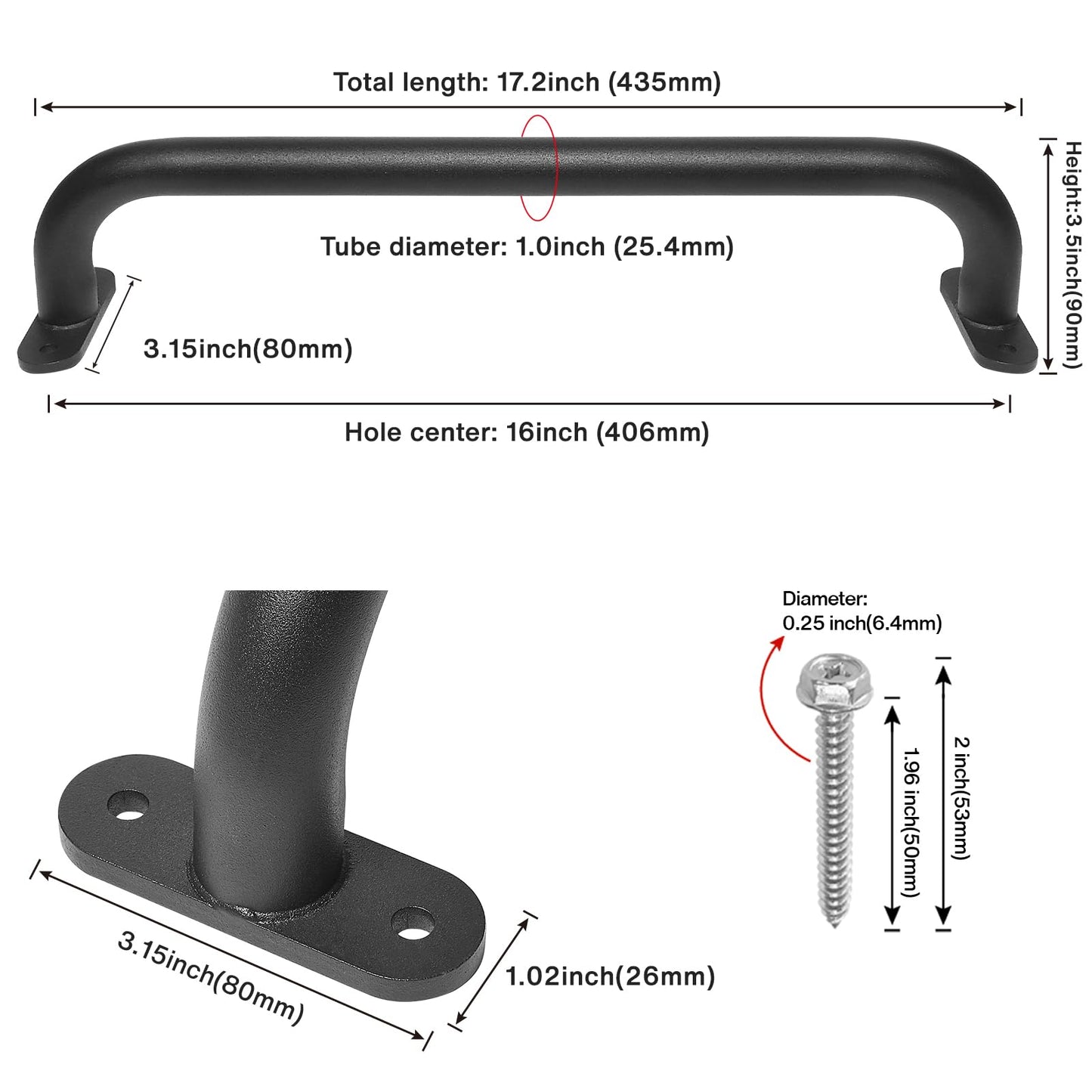 Purife 17 Inch Black Playground Accessories Handles Metal Pack of 6- Playset Handles, Swing Sets Attachment Grab Bars, Kids Hand Grips Monkey Bar for Playhouse, Treehouse, Jungle Gym