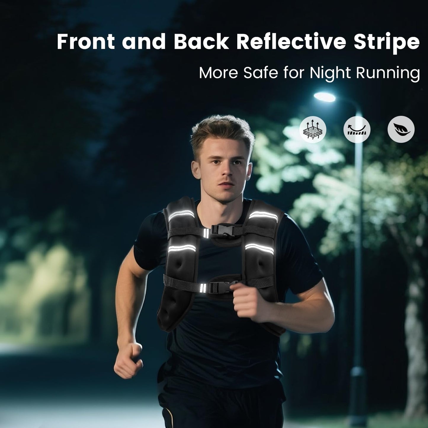 6lb/8lb/12lb/16lb/20Lb Weighted Vest Woman Men with Reflective Stripe, Chest Size Adjustable Strength Training Weight Vest for Walk Running Jogging
