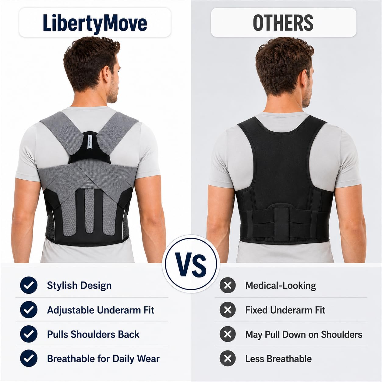 Posture Corrector for Men, Adjustable Upper Back Brace with Breathable Mesh Back, 4 Flexible Support Stays & Underarm Fit Adjustment, Back Straightener Helps Reduce Slouching Strain for Desk Work, Sitting, Reading & Posture Training