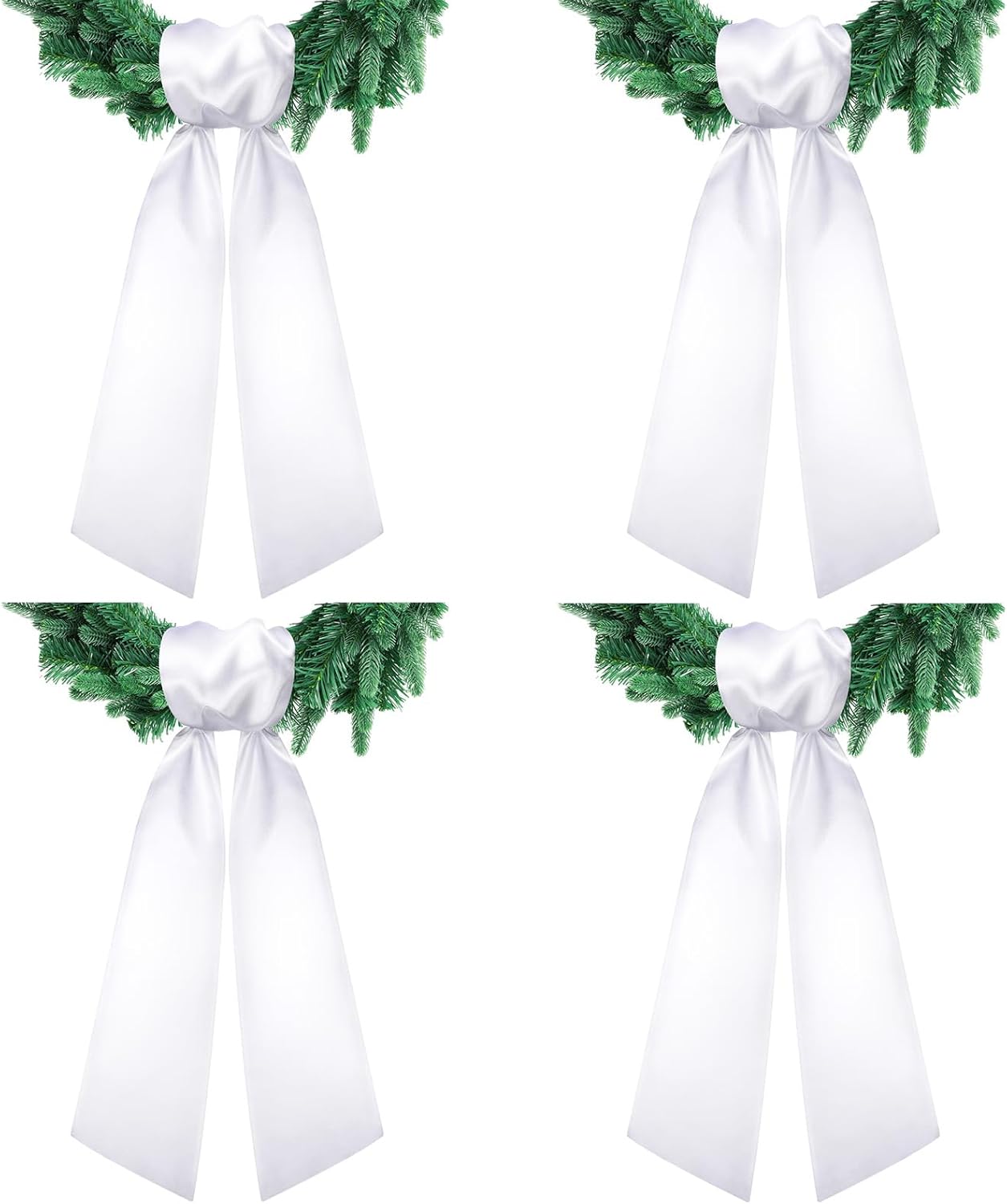Skiennix 4 PCS White Satin Wreath Sashes - Blank Embroidery Accessories for Weddings & Holidays