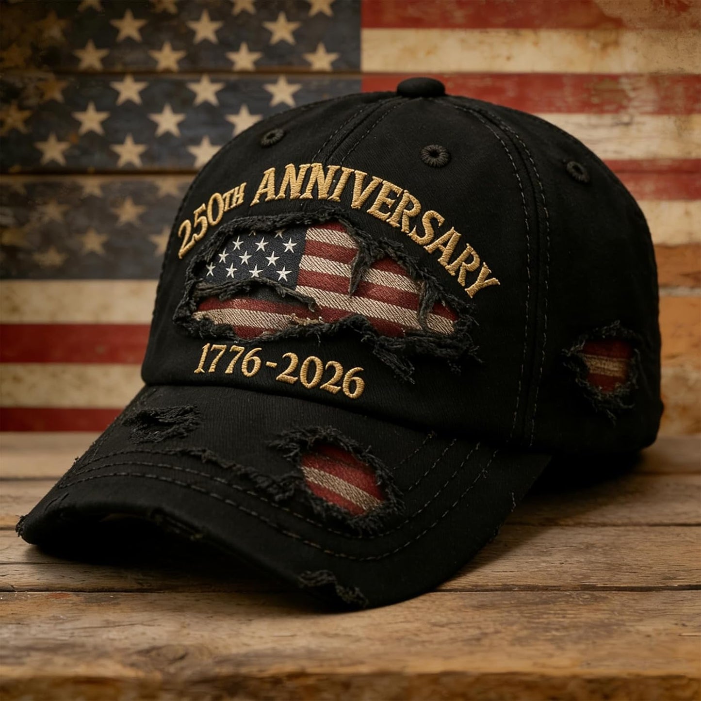 250th Anniversary USA Hat - Ripped Denim Baseball Cap for Men & Women | Celebrate in Style
