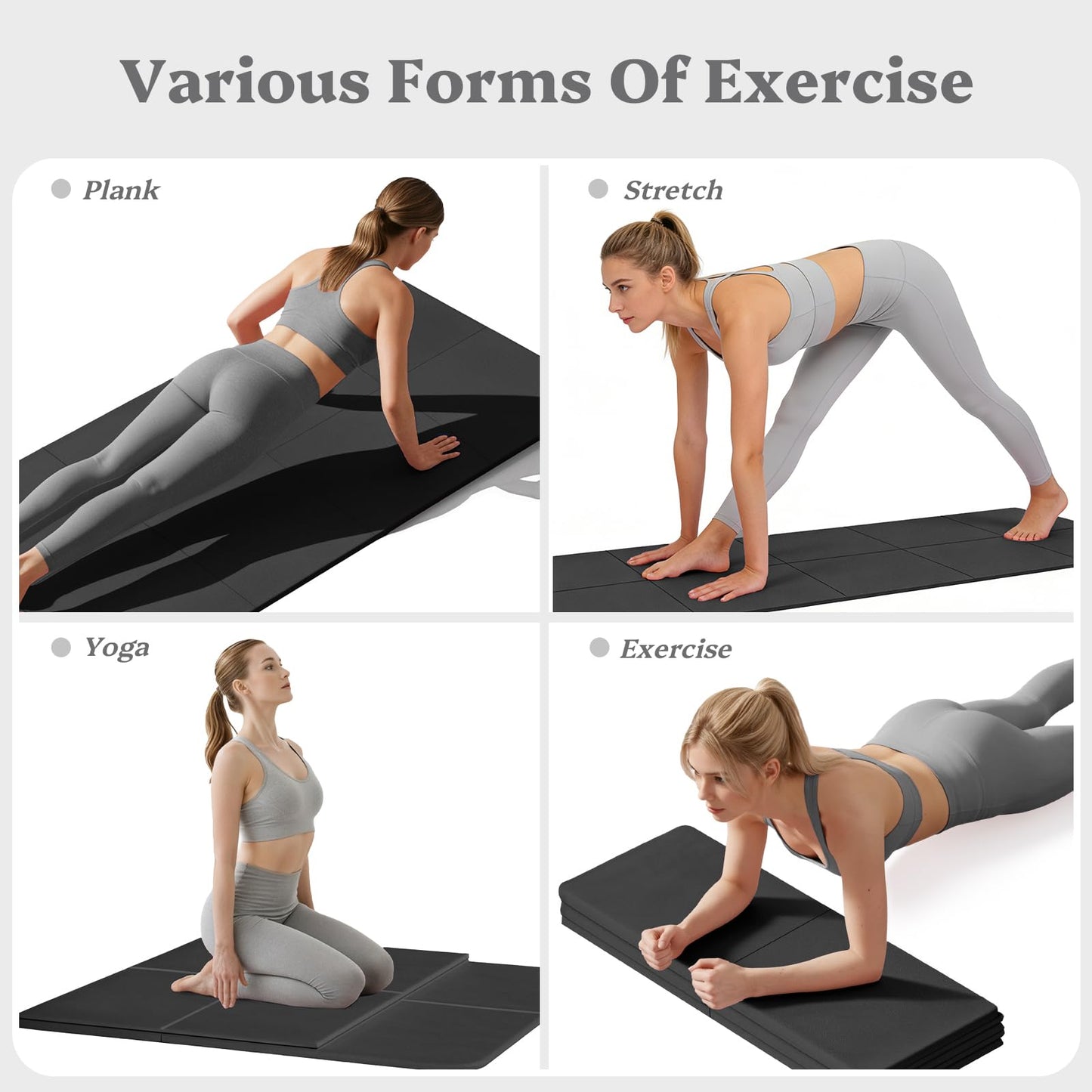 Foldable Yoga Mat Non Slip, Pilates Fitness Mats - 72" x 24" x 0.24" Extra Width ＆ Thick, Anti-Tear Exercise Mat with Carrying Strap and Bag, Workout Mats for Stretching,Yoga Studio,Gym or Home Workouts