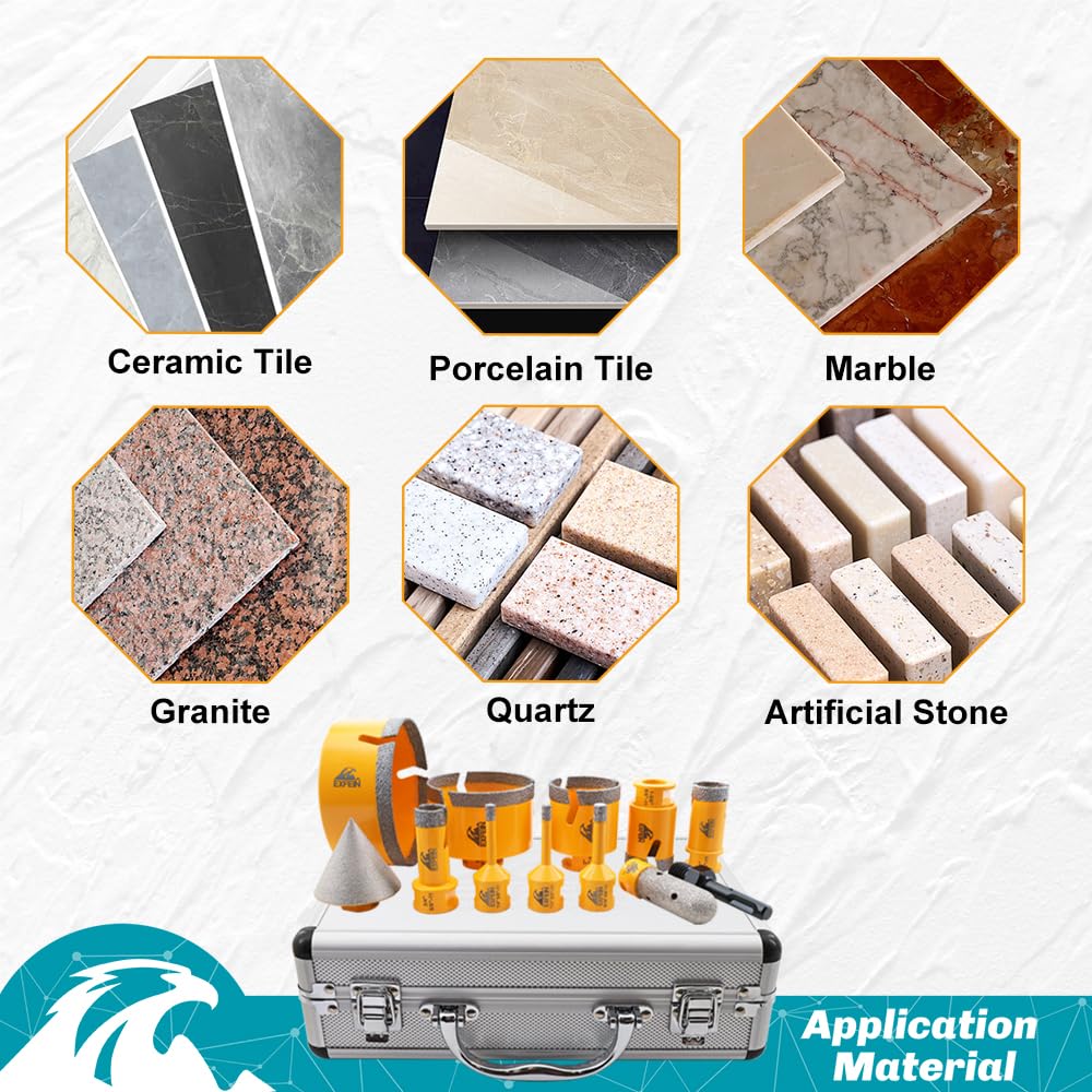 EXFEIN Diamond Tile Hole Saw Kit 12pcs and EXFEIN Diamond Drill Bits - Tile Drill Bits Kit 6mm 5pcs & Carbide Drill Bits 6mm 5pcs for Drilling Ceramic Porcelain Tile Marble Granite Masonry