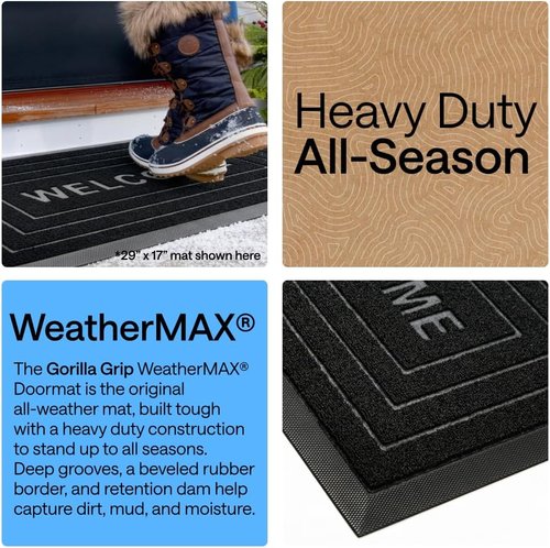 GORILLA GRIP Waterproof All-Season WeatherMAX Doormat - 47x35 Natural Rubber | Stain & Fade Resistant, Easy Clean Black