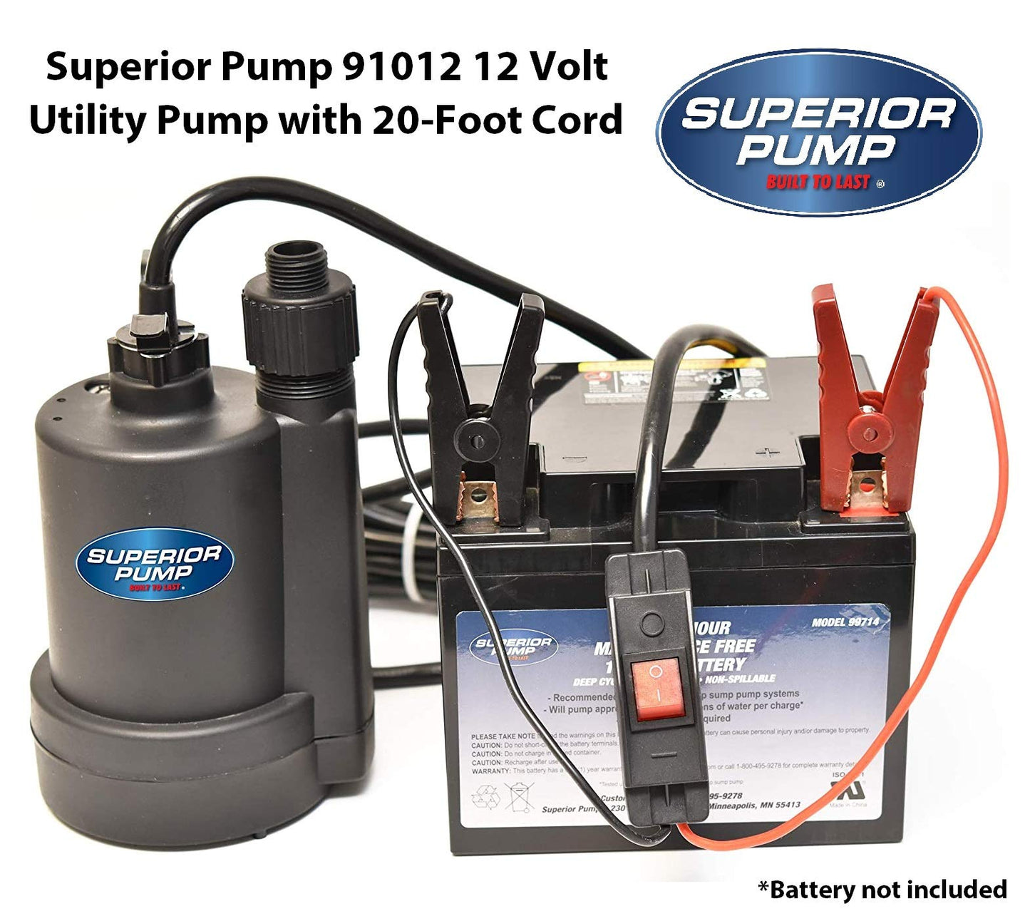 Superior Pump 91012 12 Volt Utility Pump with 20-Foot Cord, Black