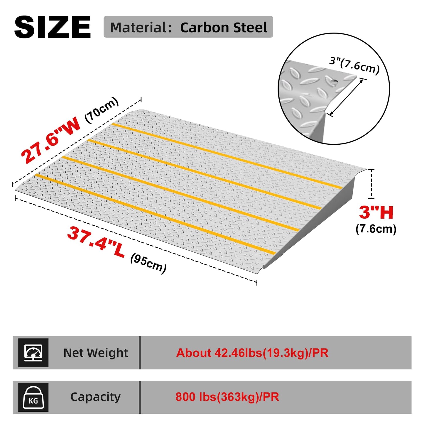 Shed Ramps, 27.6" x 37.4" Threshold Ramps for Doorways Home Steps, 800 Lbs Capacity Anti-Slip Portable Ramps for Garages, Barns, Metal Motorcycle Ramp for Wheelchairs, ATV, Lawnmower, Golf Cart