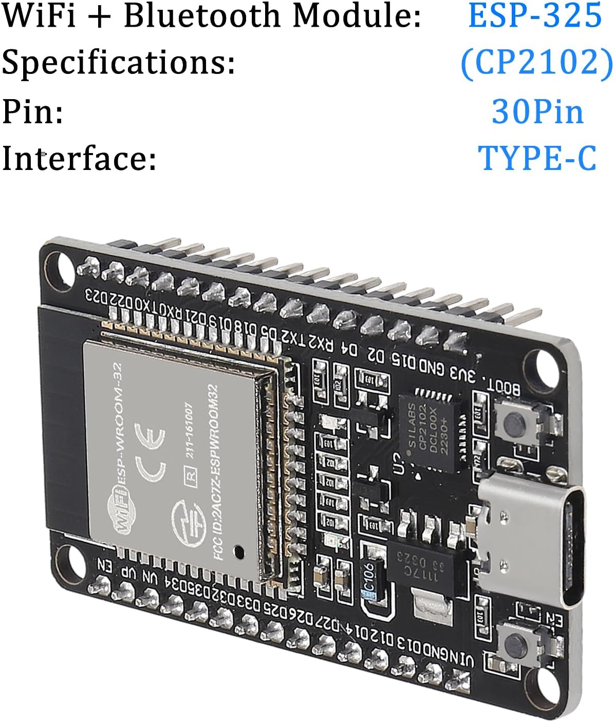AITRIP 2PCS ESP-32 CP2102 Chip+2PCS 0.96 Inch I2C 12864 SSD1306 30pcs 20cm USB-C Development Board OLED IIC Display