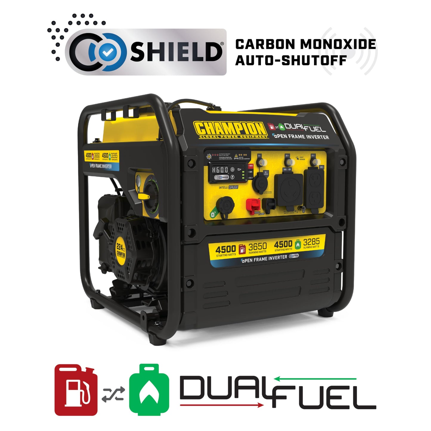 Champion Power Equipment 4,500-Watt Electric Start Dual Fuel RV Ready Portable Open Frame Inverter Generator with Quiet Technology and Free 3-Year Warranty