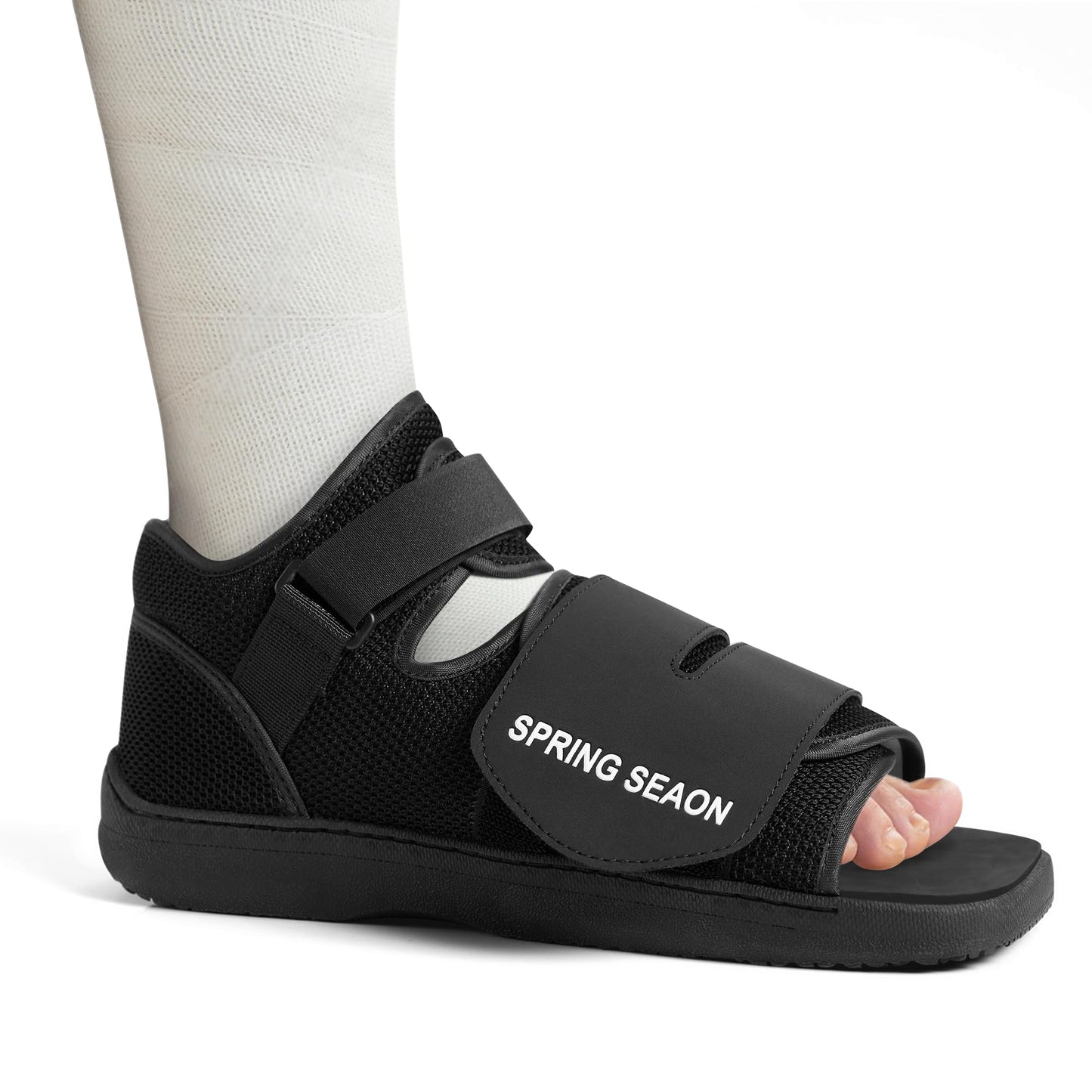SPRING SEAON Medical Walking Boot, Lightweight Post-Op Shoes with Reinforced-Stitched Sole, Breathable Knitted Fibers, Cushioned Padding for Broken Foot, Foot Injury & Sprained Ankle, 0.81 lb (Black, Small)
