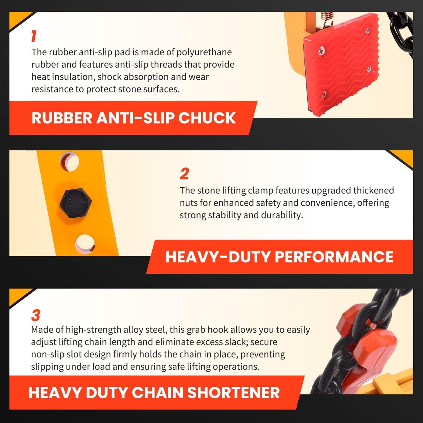 GRYVOZE 3306 lbs Granite Slab Lifting Clamp, Adjustable Range: 26"-49.6", Heavy Duty Stone Lifting Clamps for Carrying and Vertical Transport of Marble, Concrete Blocks, Slate Sheets, Curb Stones