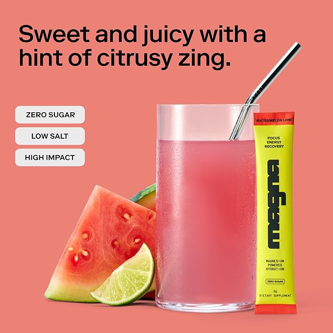 MAGNA Electrolyte Powder Drink Mix for Hydration, Energy & Focus Support with Magnesium L Threonate, Sodium, Potassium, Vitamin D, B6 & B12, Sugar Free, Watermelon Lime Flavor, 14 Servings