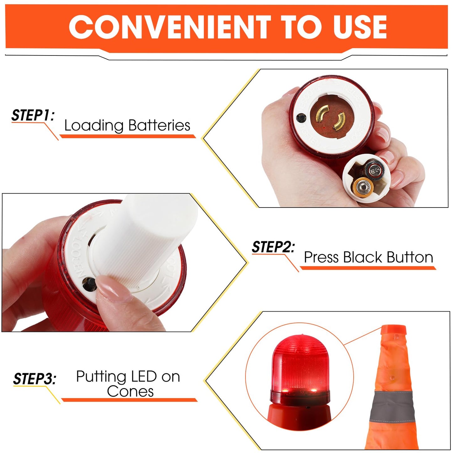 Paterr 12 Pack Collapsible Traffic Cones with LED Light, Multi Purpose Pop up Extendable Road Parking Cones, Safety Cones with Reflective Collar(28 Inch)