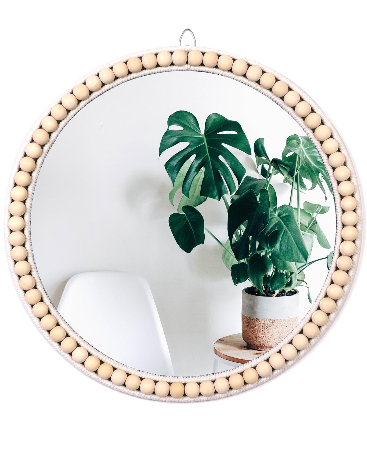 Poeme Boho Wall Mounted Circle Mirror, Wooden Round Wall Decor for Bathroom Living Room Bedroom, Decorative Hanging Farmhouse Nursery Furniture (17 Inch)