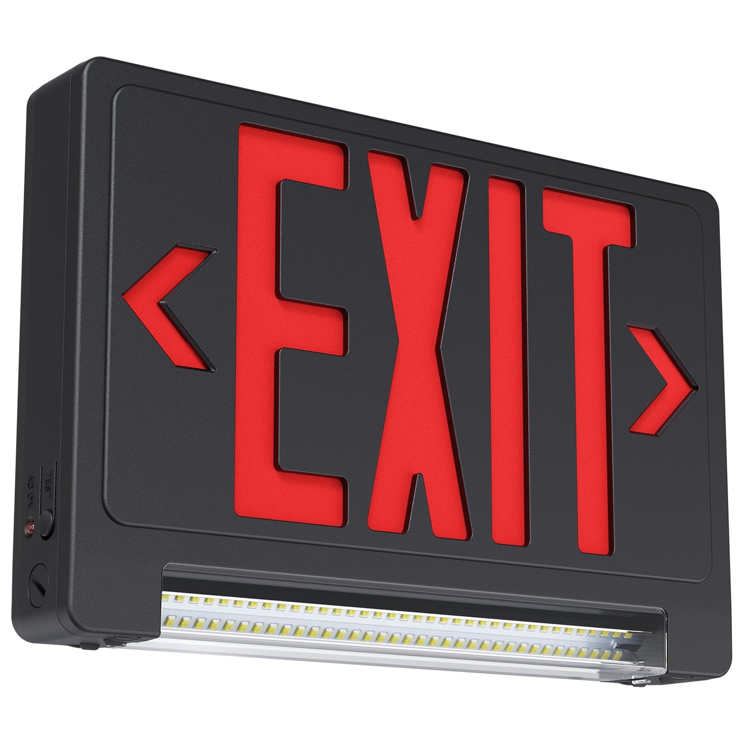SASELUX Exit Sign with Adjustable LED Pipe,Exit Signs with Emergency Lights Bar Combo, Compact Hardwired Exit Sign with Battery Backup,Black Led Emergency Exit Light,120V/277VAC,UL Listed (1 Pack)