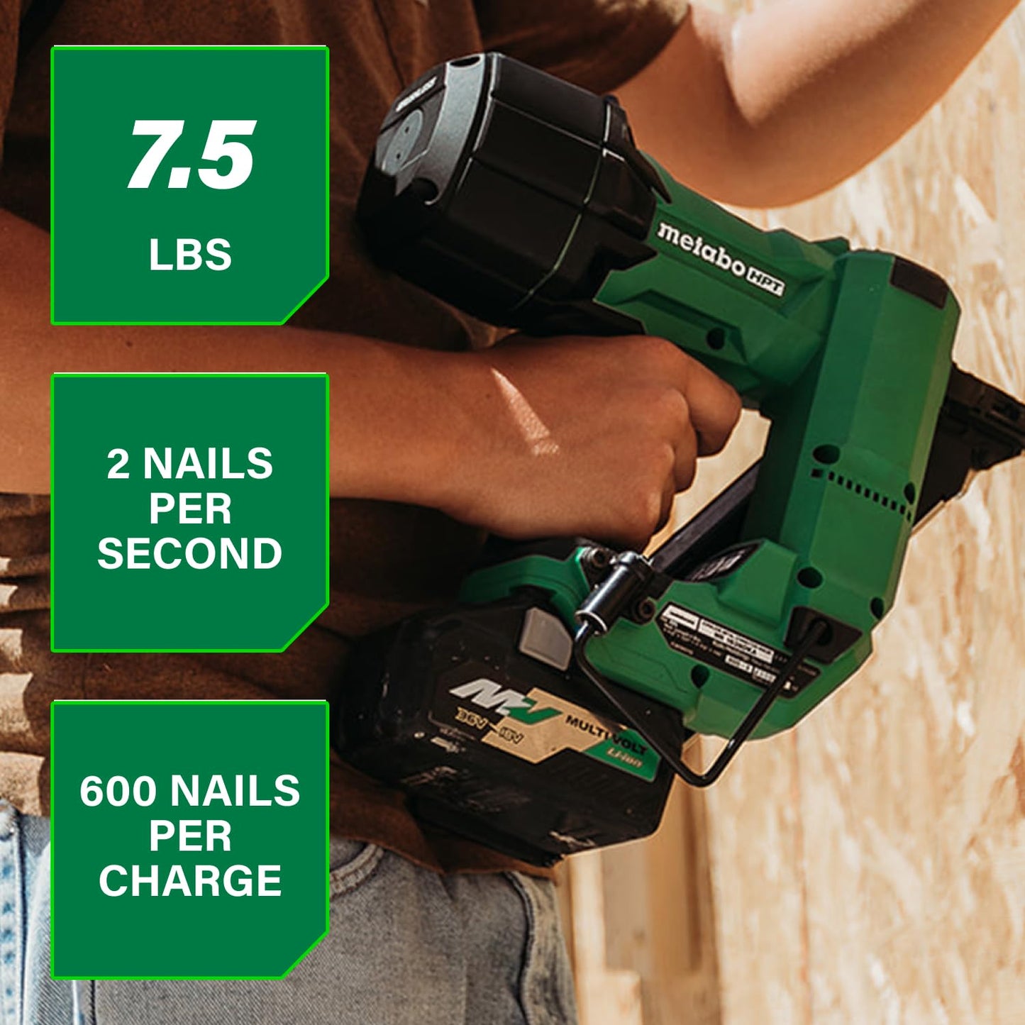 Metabo HPT 18V MultiVolt Brushless 1-1/2" Metal Connector Nailer, Cordless Air Spring Nailer with 18V 4.0Ah Battery, Lightweight Design, 600 Nails Per Charge, Sequential Actuation, NR1838DKA