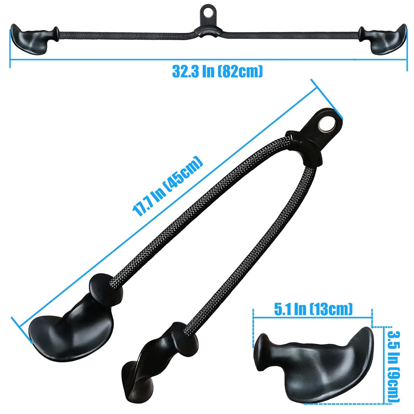 Ergonomic Tricep Rope Pull Down Attachment, Upgraded Long Triceps Rope Cable Attachments for Gym, Lat Pull Down Bar for Cable Machine, Tricep Lat Pulldown Workout Cable Attachments (HAND ROPE-03)