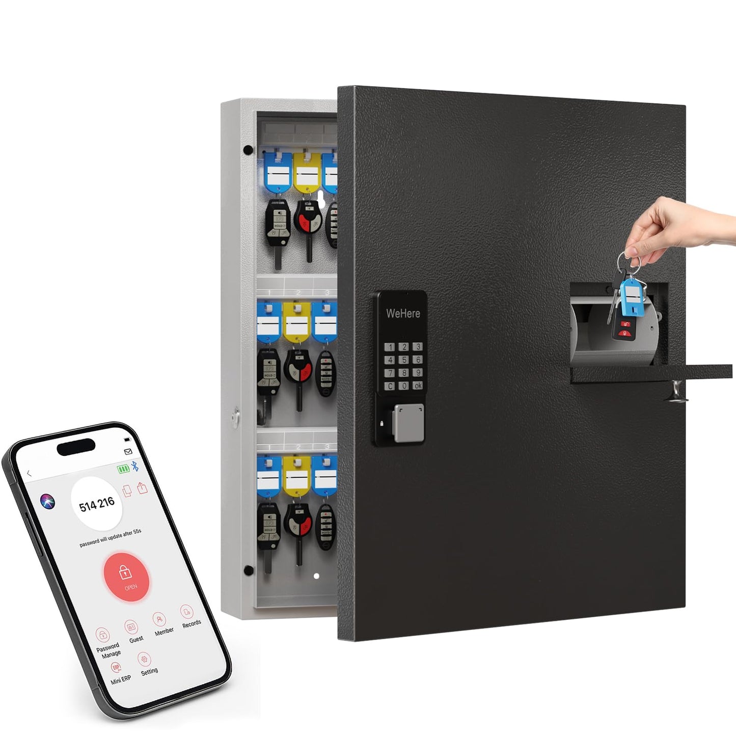 DiDiHere 56 Keys Lock Box, Key Management Cabinet Key with Drop Slot, APP Bluetooth, Digital Keypad, & WiFi Unlock, Access Log Tracking, Key Return Box for Hotel, Car Dealerships, Office, School