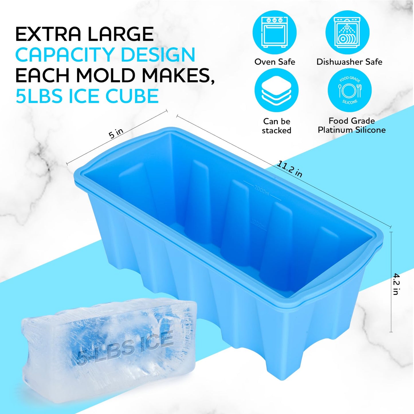 Extra Large Ice Block Mold 3 Pack-Makes three 5 lb Extra-large Ice cubes, Steel reinforced molds,Upgrade Ice Cube Maker，Ideal for Revitalizing Ice Baths or Chilled Coolers ，Reusable Silicone Molds