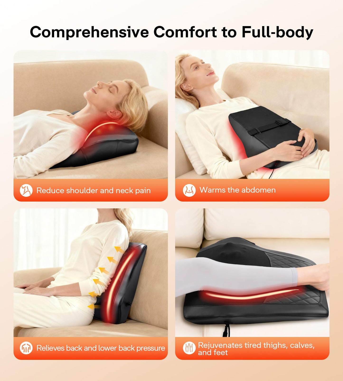 ALLJOY Heated Back Massager for Back Pain Relief, Deep Tissue Shiatsu Lumbar Support Pillow with 3 Massage Modes, 3 Intensity Levels & 3 Timer Settings for Office Chair Home, Fathers Day Gift for Dad