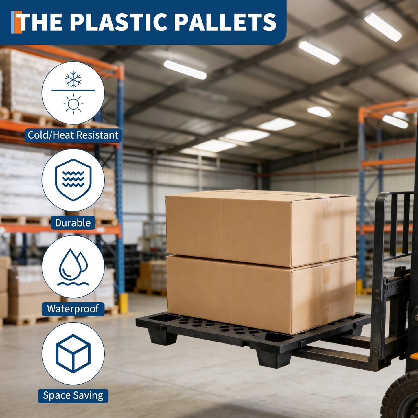 GarveeTech 8 Pcs Plastic Pallet, Modular Stackable Ventilation Pallet, 2200lbs Capacity Heavy-Duty Forkliftable Tray for Garage, Workshop, Easy to Clean, 23.6"l x 15.7"w x 3.9"h