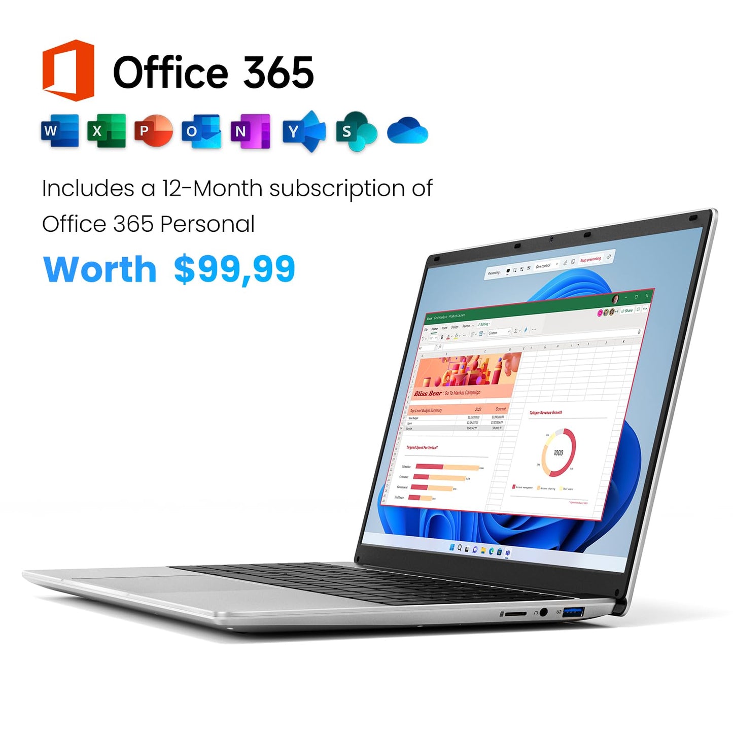 jumper 15.6" FHD Laptop, 12GB RAM 640GB Storage Expandable to 512GB,1 Year Office 365, Numeric Keyboard, HDMI, WiFi5, BT4.2,38Wh Battery, Windows 11 Laptop for Business and Student