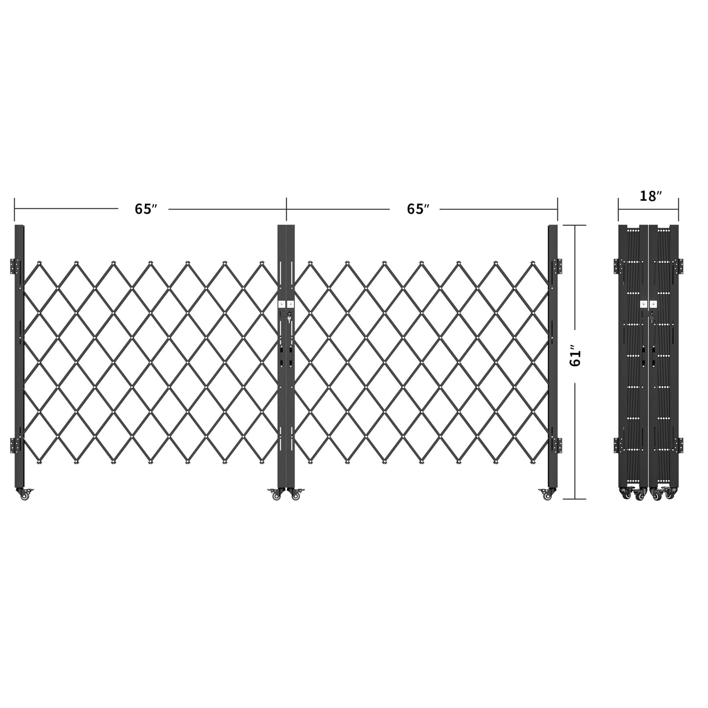 YITAHOME Double Folding Security Gate, 61" H x 130" W Door Gate,Flexible Expanding Security Gate, Steel Safety Gates, 360° Rolling Barricade Gate, Scissor Gate with Padlock, Aluminum Alloy Mesh,Black
