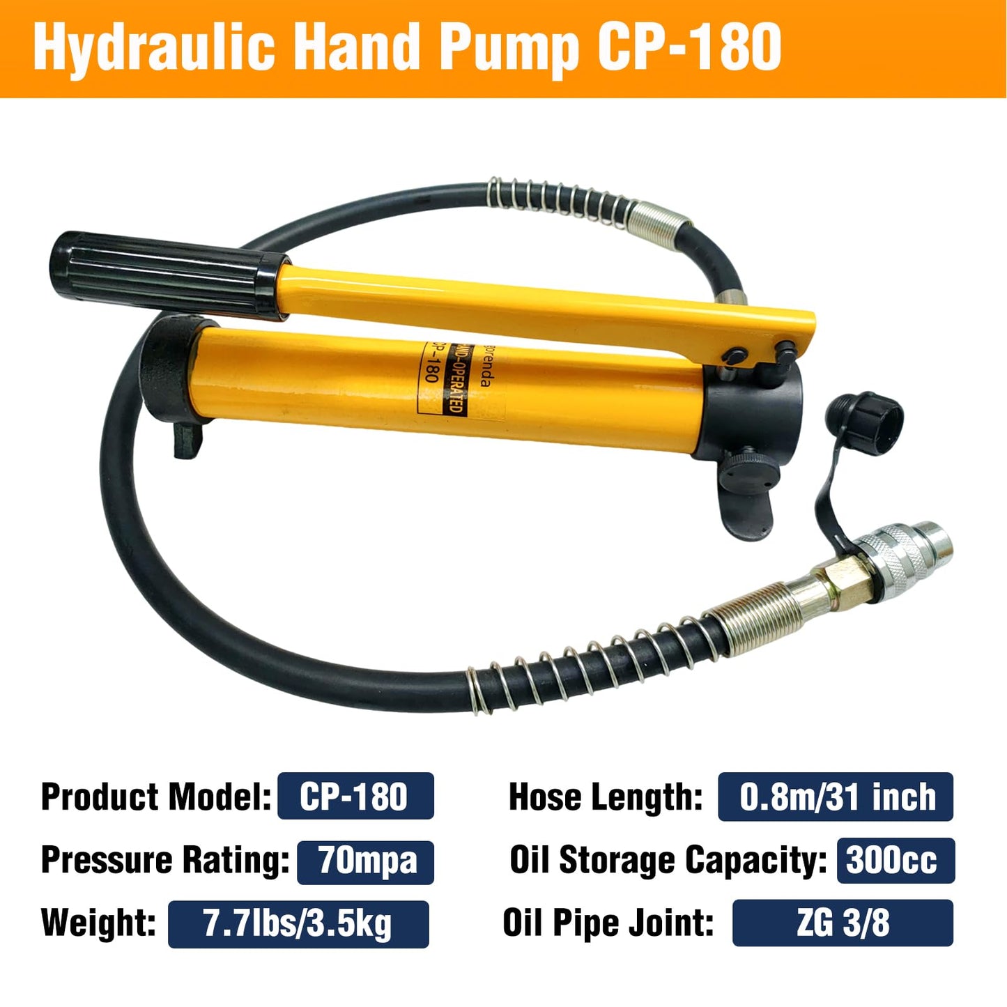 Bigorenda 20T Hydraulic Cylinder Jack Sets Porta Power Ram Jack Kit,CP-180 Manual Hydraulic Hand Pump,2"Stroke,Single Acting Lifting Cylinder for Machinery Shipbuilding Short Distance Lifting Leveling