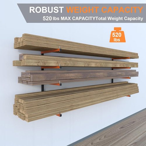 Lumber Storage Rack - Heavy Duty Metal 8-Level Wall Mount | 32-Inch Garage Organizer